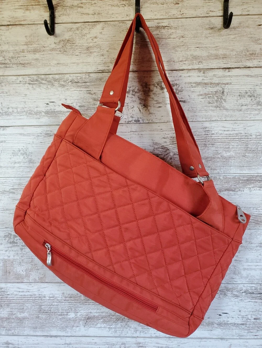 Baggallini Burnt Orange Coral Quilted Nylon Travel Tote Bag Shoulder Satchel